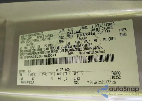 2011 Ford E-350 Super Duty Xl from USA, damaged, VIN 1FBSS3BL5BDA40571